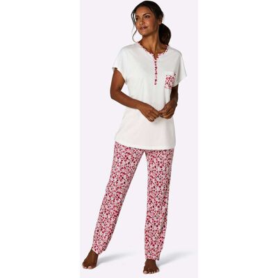Pyjama 36/38 ecru/rood bedrukt Dames Pyjama 36/38 ecru/rood bedrukt Dames