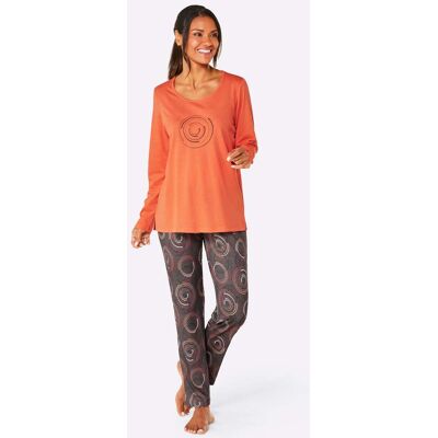 Pyjama 36/38 oranje/antraciet bedrukt Dames Pyjama 36/38 oranje/antraciet bedrukt Dames