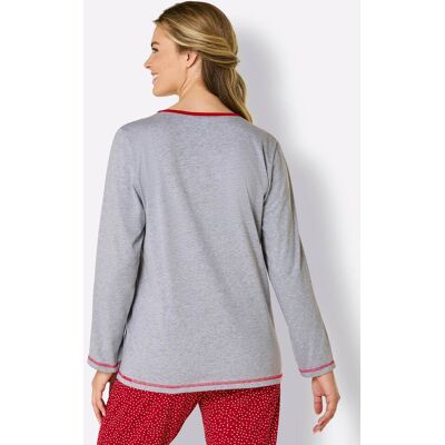 Pyjamashirt 36/38 grijs gemêleerd/rood Dames Pyjamashirt 36/38 grijs gemêleerd/rood Dames