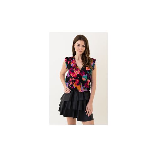 Jurkjes V-hals Ruches Top Met Print Britte Multicolor