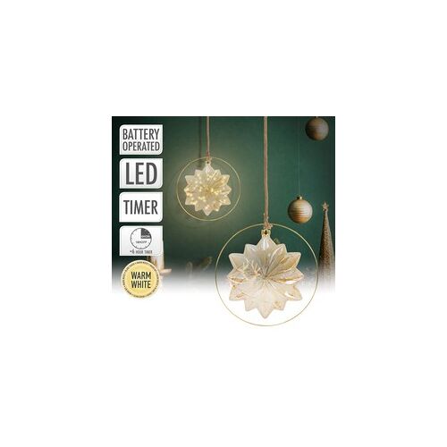 ecd germany Kerstster kerstboomdecoratie van glas Ø18 cm met 40 LED's warm wit en timer