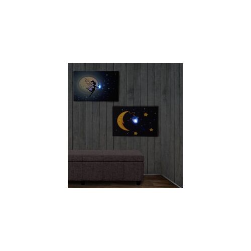 CosmoCasa Cosmo Casa Set van 2 LED Afbeeldingen - Canvas Afbeeldingen - Licht Afbeeldingen - Muur Afbeeldingen - Timer - Kinderen - 20 Pixels - 40x60cm