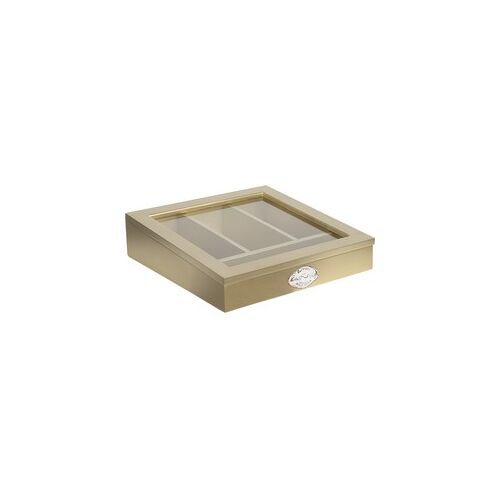 Clayre & Eef Bestekbak  30x30x8 cm Goudkleurig Hout Glas Vierkant Besteklade