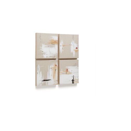 Kave Home - Set Selnir van 4 witte en beige schilderijen op linnen 30 x 30 cm