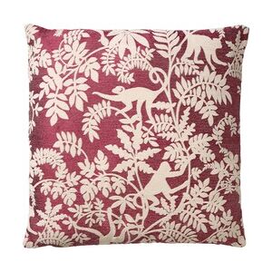 Dutch Decor ABU - Sierkussen 45x45 cm - Merlot - rood - wit - aapjes - bladeren - botanisch - Dutch Decor