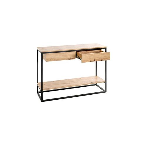 HakuShop Wandconsole   Eiken-dekor  Staal   Zwart   2-lades   100x75x35cm