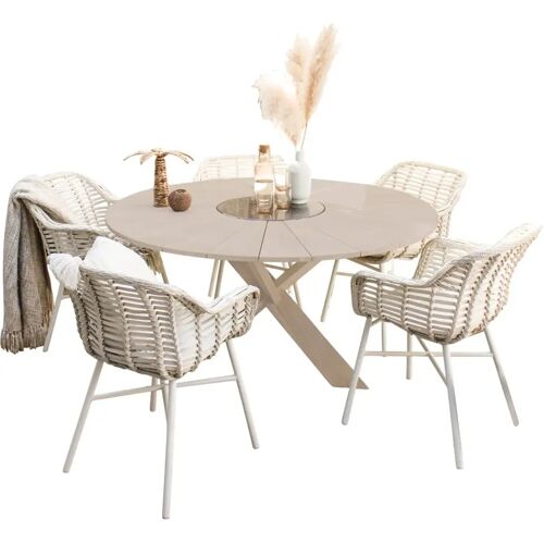 Hartman Tuinset: Cecilia Provence Tuinset - 5 Stoelen + Teak Tuintafel 150 Cm