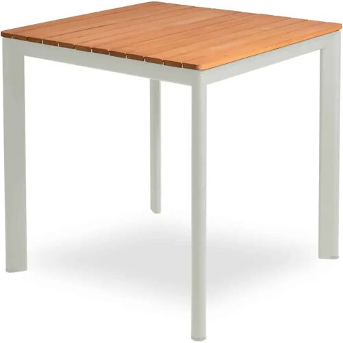 Mindo 101 Tuintafel - L74 X B74 Cm - Lichtgrijs Aluminium - Teakhouten Blad