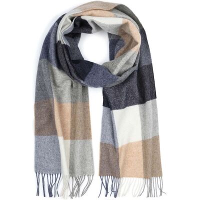 Profuomo Sjaal Wol Ruiten Blauw Grijs Beige - Profuomo Sjaal Wol Ruiten Blauw Grijs Beige -
