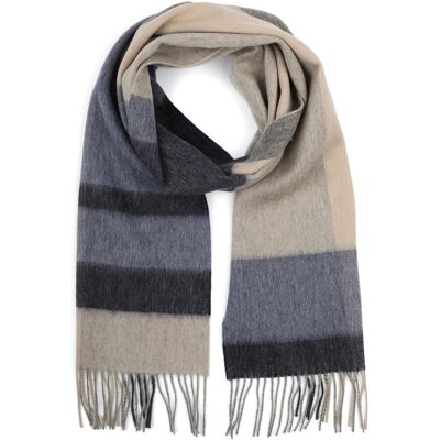 Profuomo Sjaal Wol Colourblock Blauw Grijs Beige - Profuomo Sjaal Wol Colourblock Blauw Grijs Beige -