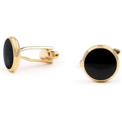 Suitable Manchetknoop Rond Goud Zwart - Suitable Manchetknoop Rond Goud Zwart -