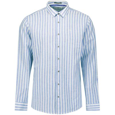 No Excess Overhemd Cotton Linen Stripes Blauw No Excess Overhemd Cotton Linen Stripes Blauw