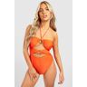 boohoo Triangle Trim Cut Out Bandeau Bathing Suit, Golden Orange 44