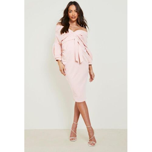 boohoo Zwangerschaps Midi Wikkel Jurk Met Open Schouders, Coral Blush 38