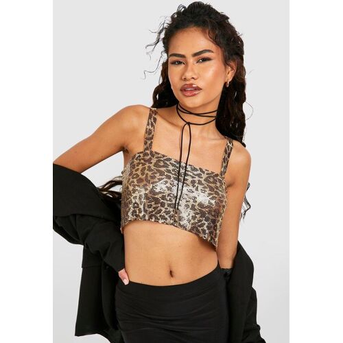 boohoo Luipaardprint Koliënmaler Crop Top, Brown Large