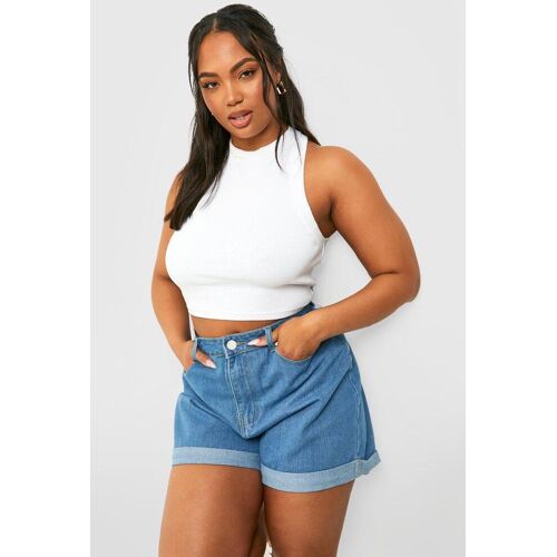 boohoo Plus Denim Shorts Met Opgerolde Pijpen, Light Wash 46