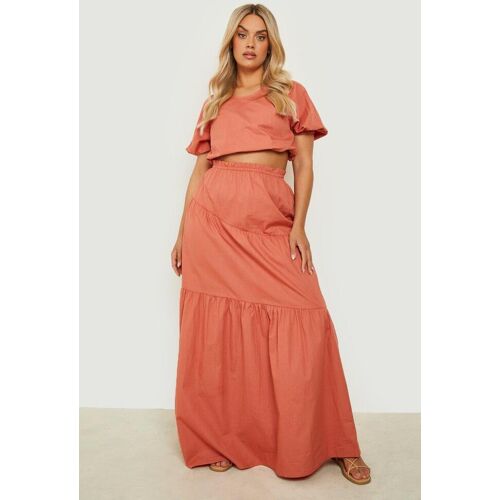 boohoo Plus Poplin Maxi Rok Set, Rust 56