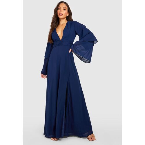 boohoo Tall Gelegenheids Maxi Jurk Met Dubbele Mouw, Navy 34