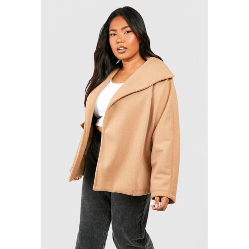 boohoo Plus Korte Wollen Overjas, Camel 44