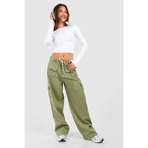 boohoo Cargo Broek Met Touwtjes, Khaki 36