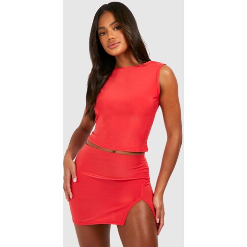 boohoo Strak Mini Rokje Met Zijsplit, Red 44