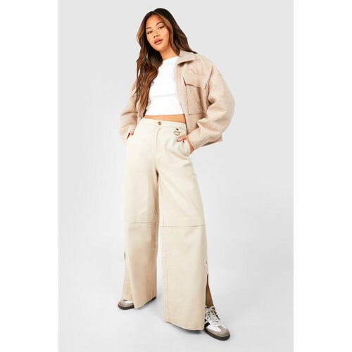 boohoo Wide Leg Broek Met Zijsplit, Stone 36