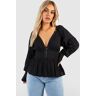 boohoo Plus Gesmokte Brodiere Top Met Knopen, Black 50