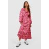 boohoo Midaxi Jurk Met Abstracte Opdruk, Ruches En Ruches, Pink 40