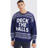 boohoo Oversized Deck The Halls Kersttrui, Navy Extra Large