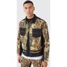 boohoo Oversized Boxy Keperstof Camo Harrington Jas, Khaki Small