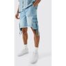 boohoo Onbewerkte Baggy Denim Shorts Met Cargo Zakken In Lichtblauw, Light Blue 30