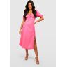 boohoo Zwangerschap Midi Jurk Met Pofmouwen, Pink 42