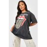 boohoo Plus Luipaardprint The Rolling Stones Band Shirt, Washed Black 50