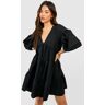 boohoo Oversized Gesmokte Jurk Met Laagjes, Black 40