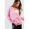 boohoo Zuurstok Hartjes Kerst Cardigan, Baby Pink Medium