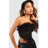 boohoo Bandeau Korset Met Veren, Black 42