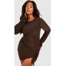 boohoo Plus Strakke Dubbele Bodycon Jurk Met Geplooide Mouwen, Chocolate 54