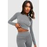 boohoo Geribbelde Two Tone Crop Top Met Lange Mouwen, Charcoal Medium