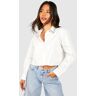 boohoo Versierde Poplin Blouse Met Steentjes En Kraag, White 36