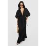 boohoo Petite Cheesecloth Robe Tie Maxi Dress, Black 14