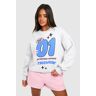 boohoo Motorsport Puff Print Slogan Oversized Sweatshirt, Ash Grey Extra Large