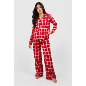 boohoo Zwangerschap Rode Geruite Gouden Lurex Geborstelde Pyjama Set Met Knopen, Red 40