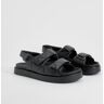 boohoo Brede Gewatteerde Sandalen Met Stiksels En Klittenband, Black 39