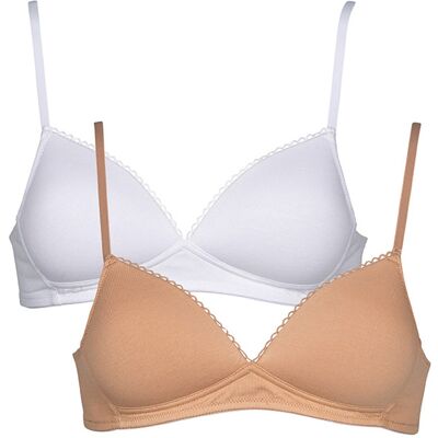 After Eden My Basic - Comfy witte en poederkleurige katoenen bh's zonder beugel Wit After Eden My Basic - Comfy witte en poederkleurige katoenen bh's zonder beugel Wit