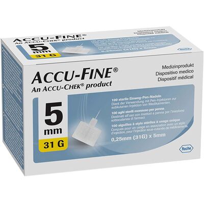 Roche Accu Fine 31 G 5 mm Naalden voor Insulinepennen Roche Accu Fine 31 G 5 mm Naalden voor Insulinepennen
