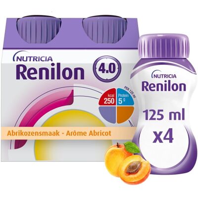 Renilon 4.0 Abrikoos Fles 4x125ml 570978 Renilon 4.0 Abrikoos Fles 4x125ml 570978