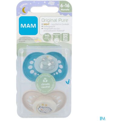 Mam Original Night Fopspeen 6-16m Blue 2 Stuks Mam Original Night Fopspeen 6-16m Blue 2 Stuks