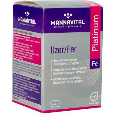 Mannavital Ijzer Platinum 60 Vegetarische Capsules - Voedingssupplement Mannavital Ijzer Platinum 60 Vegetarische Capsules - Voedingssupplement