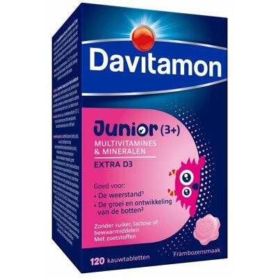 Davitamon Junior Framboos Vitaminen - Kinderen Supplement 120 Tabletten Davitamon Junior Framboos Vitaminen - Kinderen Supplement 120 Tabletten