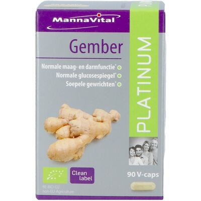 Mannavital Gember bio platinum - 90 vegetarische capsules - Voedingssupplement Mannavital Gember bio platinum - 90 vegetarische capsules - Voedingssupplement